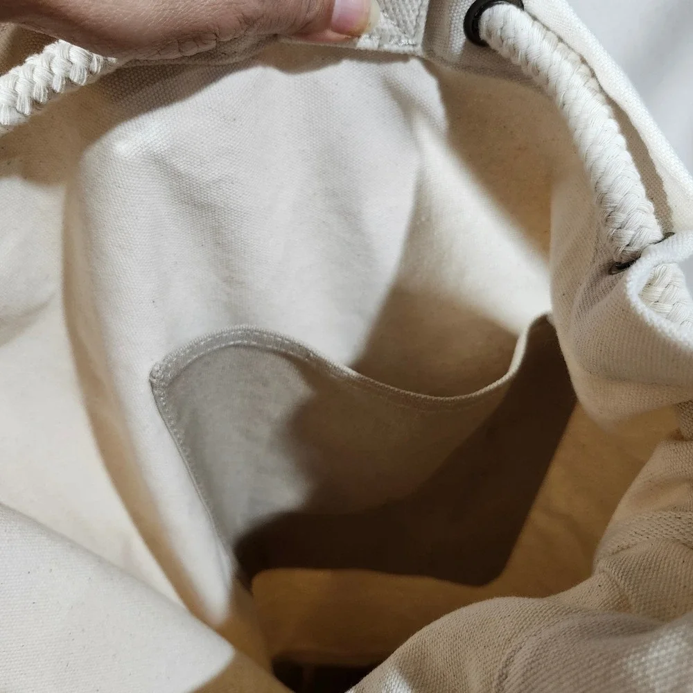 Lands End Canvas Laundry Bag Natural‎ Khaki Drawstring Shoulder Strap Large Dorm